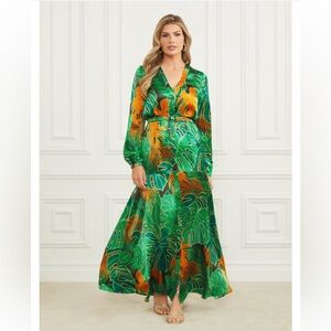 Marciano Tropical Green and Orange Silk  Maxi Dress - Size XXS
